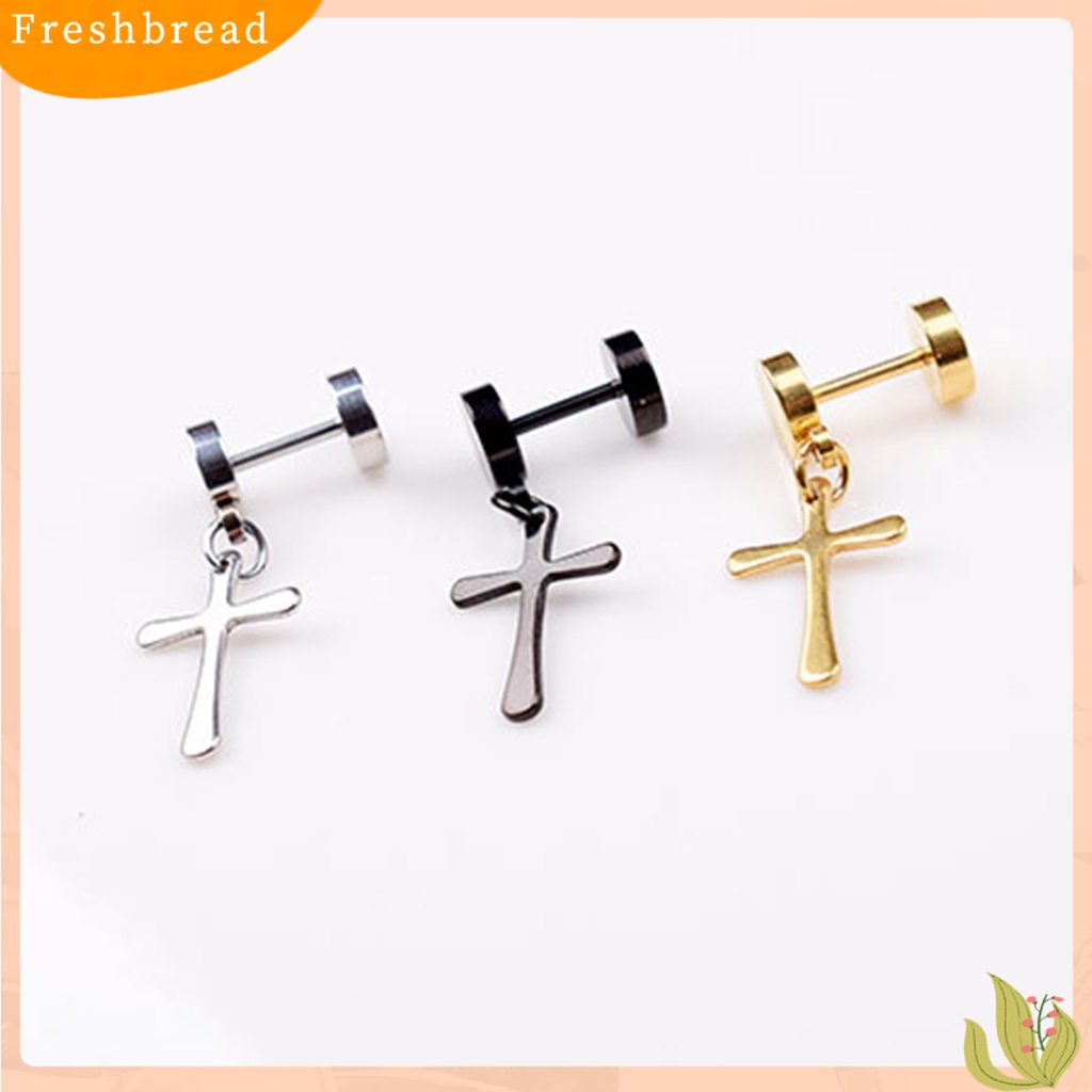 &lt; Freshbread &gt; 1pasang Pria Anting Gantung Warna Solid Permukaan Halus Dilapisi Bentuk Salib Wanita Anting Perhiasan