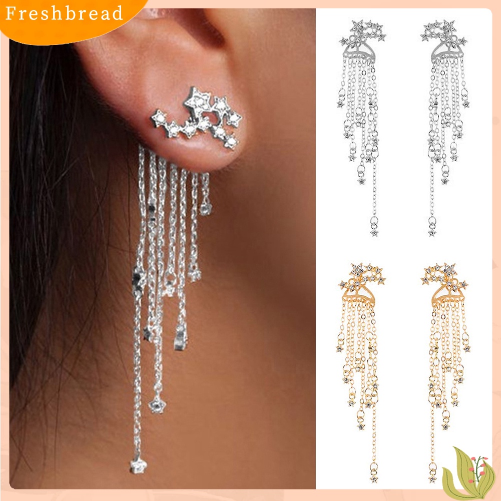 &lt; Freshbread &gt; Fashion Bintang Rumbai Menjuntai Telinga Jaket Wanita Perhiasan Cocktail Banquet Earrings