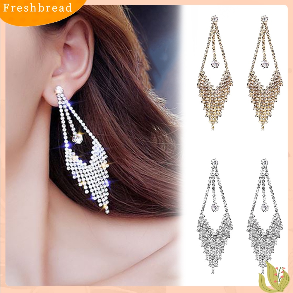 < Freshbread > Mewah Geometris Rumbai Berlian Imitasi Menjuntai Panjang Wanita Stud Earrings Perhiasan Hadiah