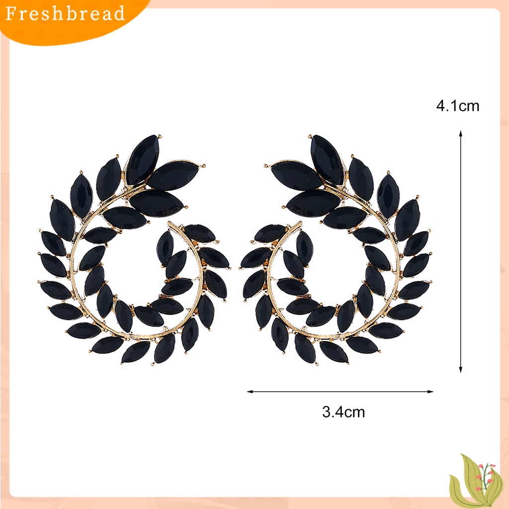 &lt; Freshbread &gt; 1pasang Cubic Zirconia Wanita Anting Daun Bentuk Cabang Alloy Geometris Bulat Stud Earrings Perhiasan Aksesori