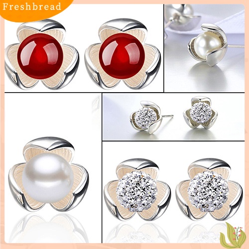 &lt; Freshbread &gt; Bunga925 Sterling Silver Ear Studs Berlian Imitasi Bola Anting Perhiasan Pernikahan