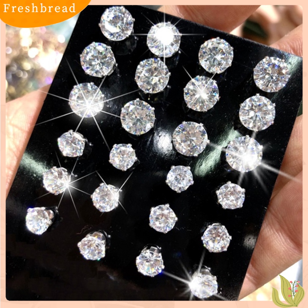 &lt; Freshbread &gt; 12pasang Anting Tusuk Wanita Perhiasan Berlian Imitasi Mengkilap Gaya Korea Geometri Ear Studs Untuk Prom