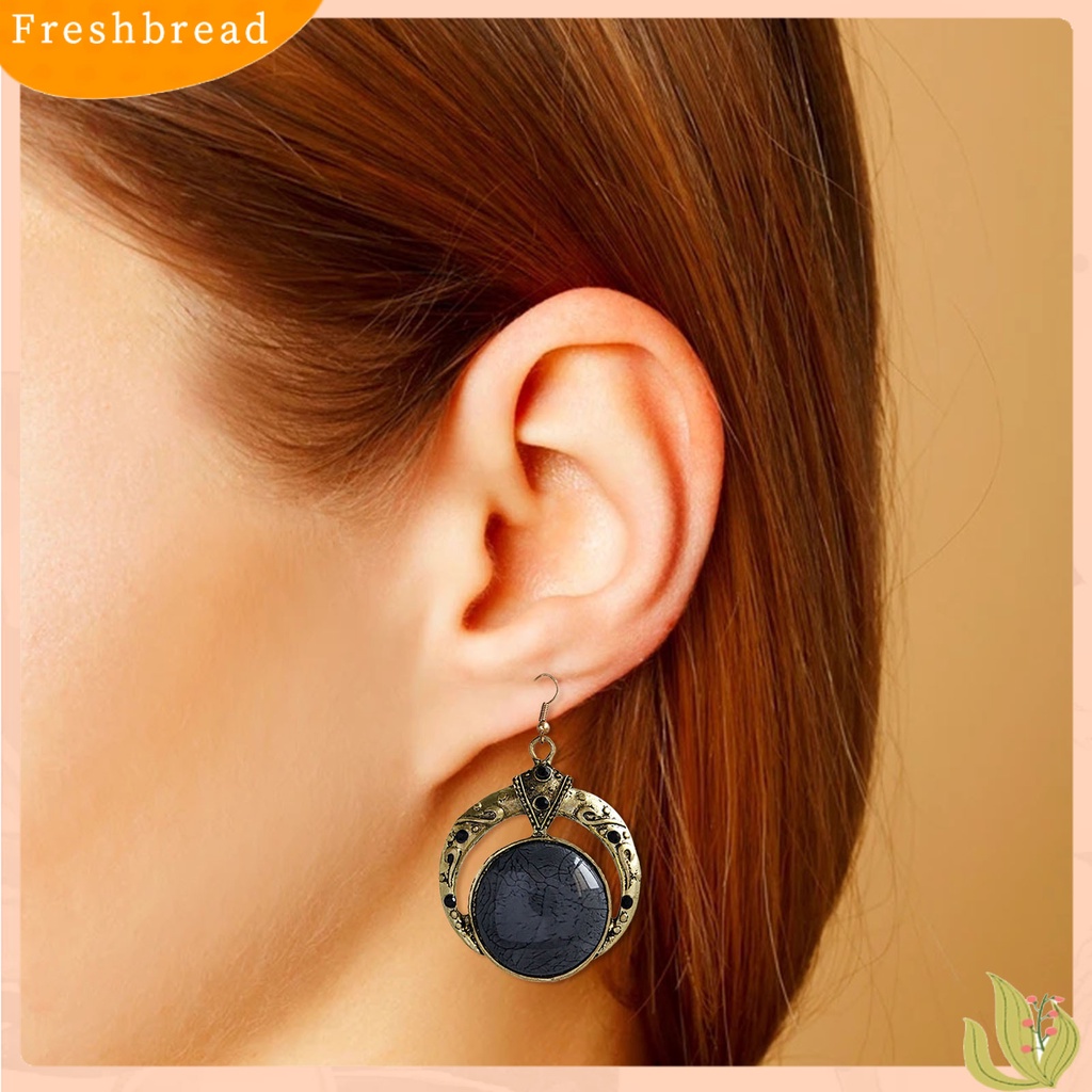 &lt; Freshbread &gt; 1pasang Berlian Imitasi Ukir Unik Dekorasi Retro Anting Bohemia Besar Bulat Menjuntai Kait Anting Perhiasan Fashion