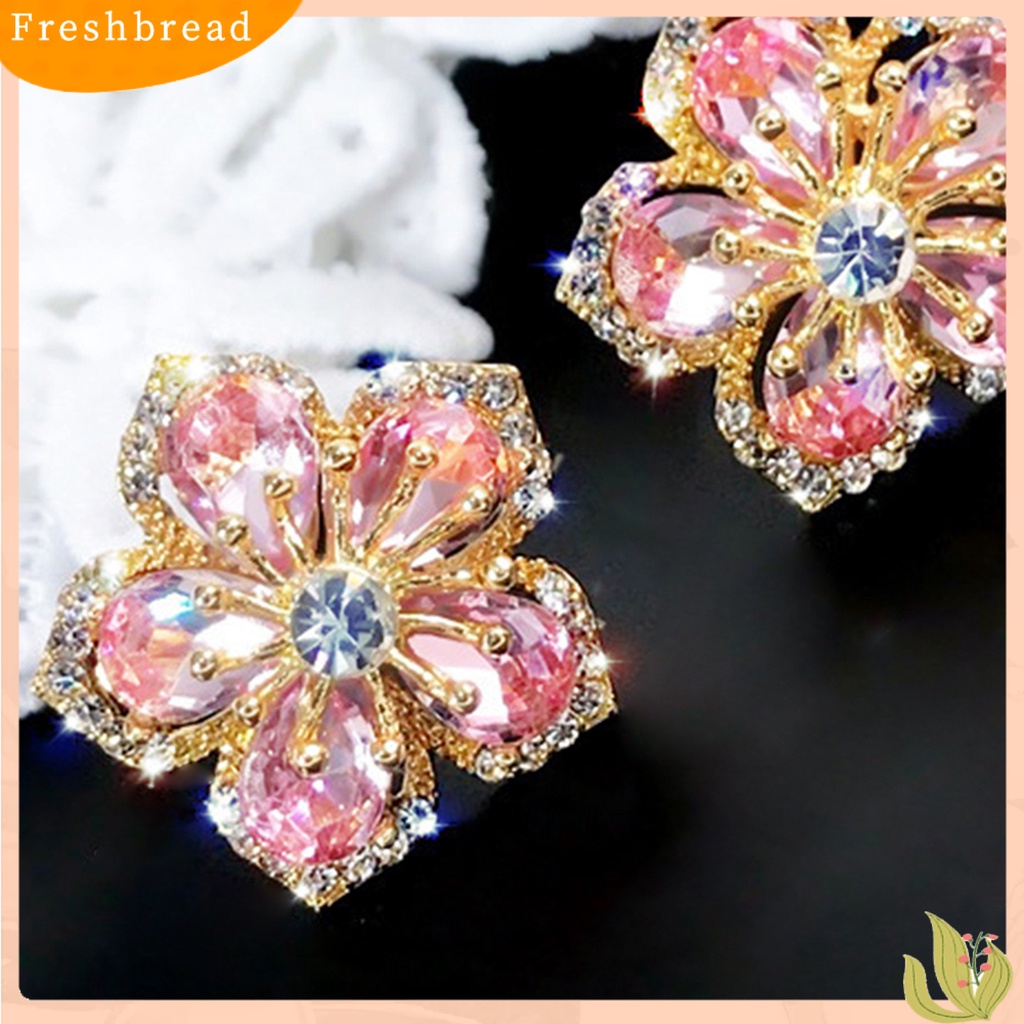 < Freshbread > 1pasang Anting Stud Glitter Tahan Lama Alloy Wanita Menawan Bunga Stud Ear Ring Untuk Pesta