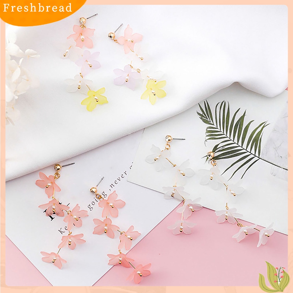< Freshbread > 1pasang Mutiara Imitasi Dekorasi Stud Earrings Berlian Imitasi Pengerjaan Halus Akrilik Bunga Rumbai Kait Anting Perhiasan Hadiah