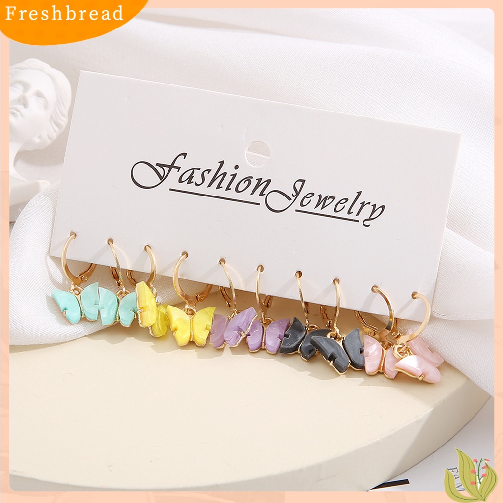 &lt; Freshbread &gt; 5pasang Anting Menjuntai Warna-Warni Retro Geometris Electroplating All-match Hias Hadiah Wanita Akrilik Butterfly Drop Earrings Fashion Perhiasan Untuk Pacaran