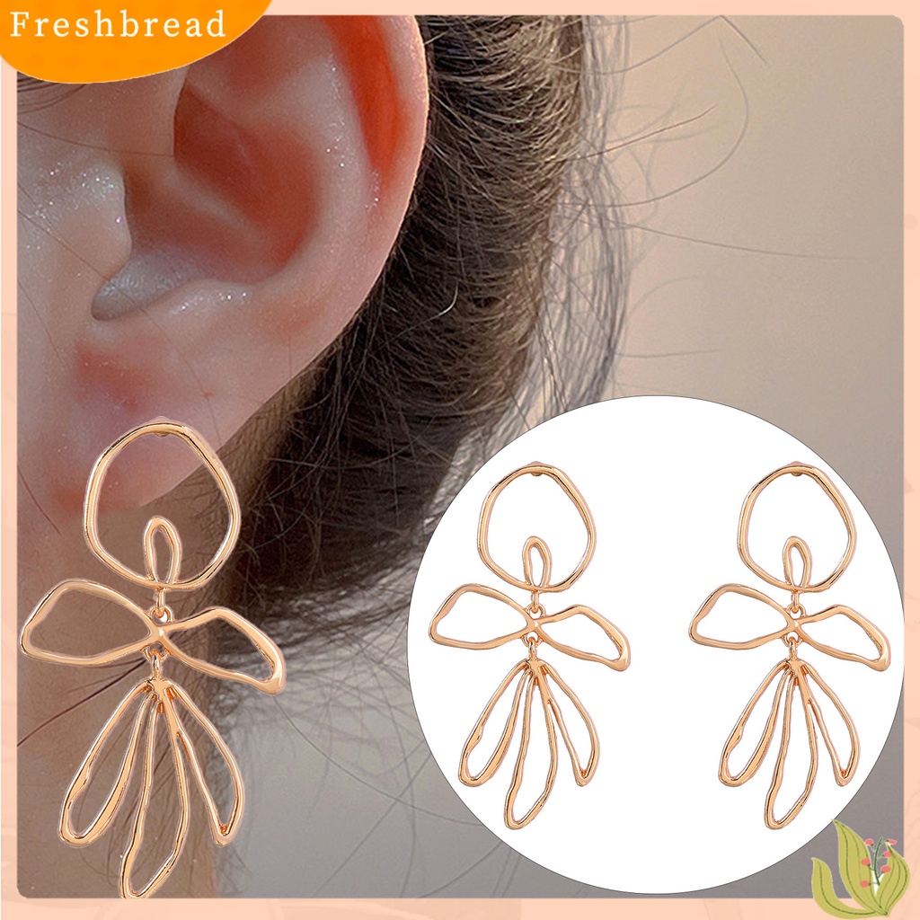 &lt; Freshbread &gt; 1pasang Anting Pejantan Berongga Geometris Besar Asimetris Elegan Hadiah Paduan Gaya Sederhana Bunga Wanita Menjuntai Anting Perhiasan Fashion