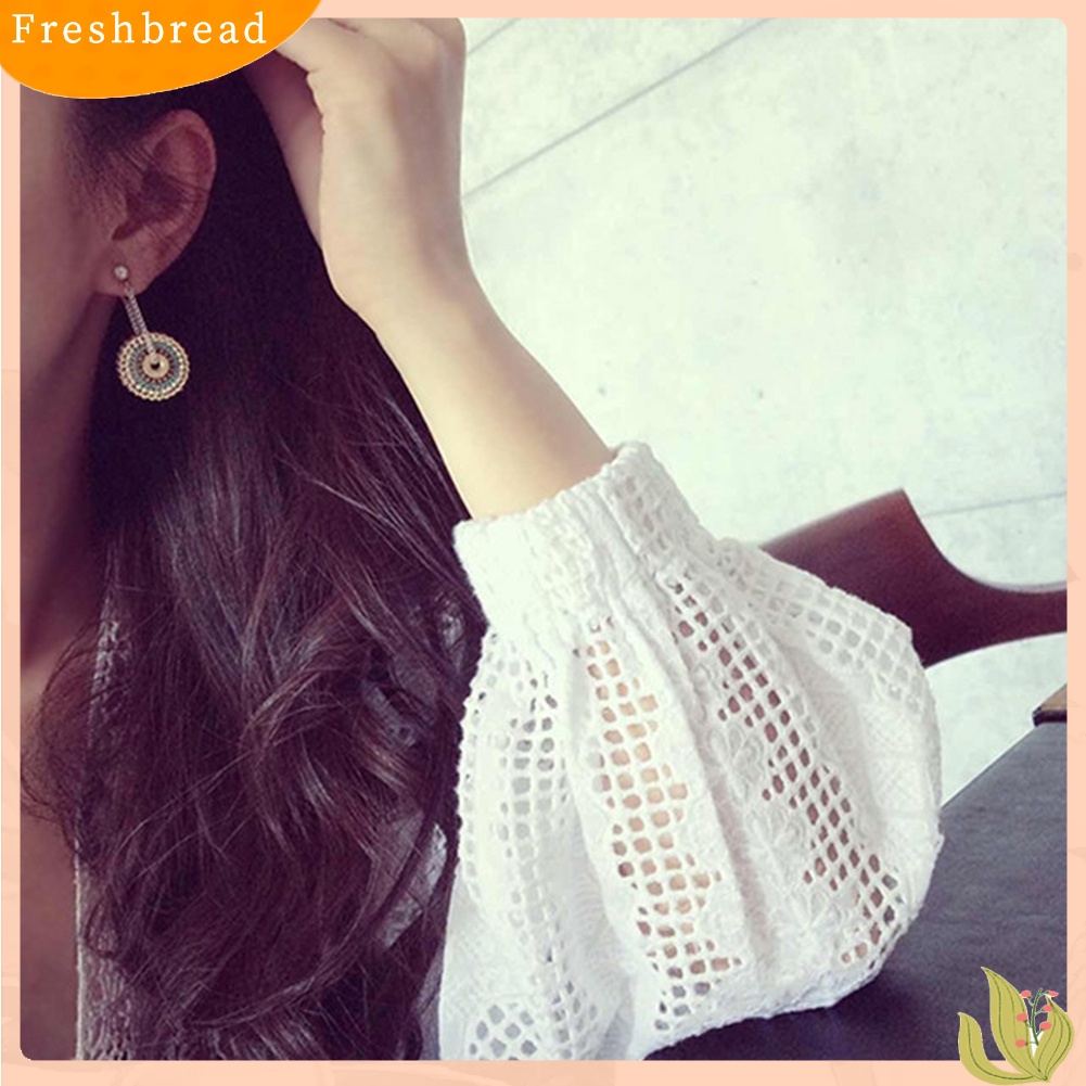 &lt; Freshbread &gt; Wanita Bohemian Bulat Buatan Tangan Liontin Drop Menjuntai Berlian Imitasi Eardrop Anting