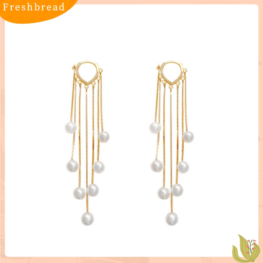 &lt; Freshbread &gt; 1pasang Anting Wanita Jumbai Mutiara Imitasi Perhiasan Bohemian Mutiara Imitasi Menjuntai Earrings Untuk Pernikahan