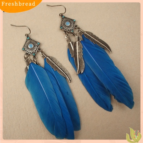 &lt; Freshbread &gt; Wanita Vintage Kreatif Daun Bulu Menjuntai Kait Anting Perhiasan Hadiah Pesta