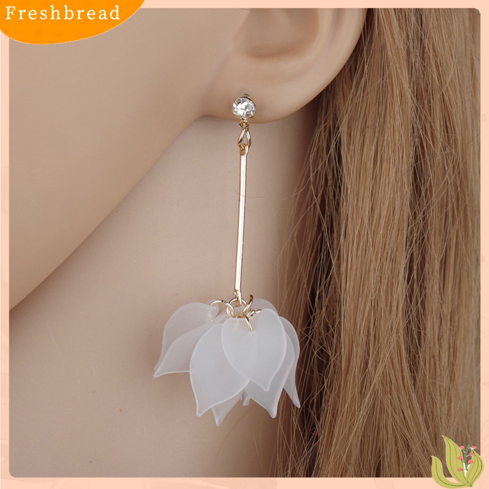 < Freshbread > Wanita Kelopak Bunga Liontin Panjang Rumbai Berlian Imitasi Stud Earrings Perhiasan Hadiah