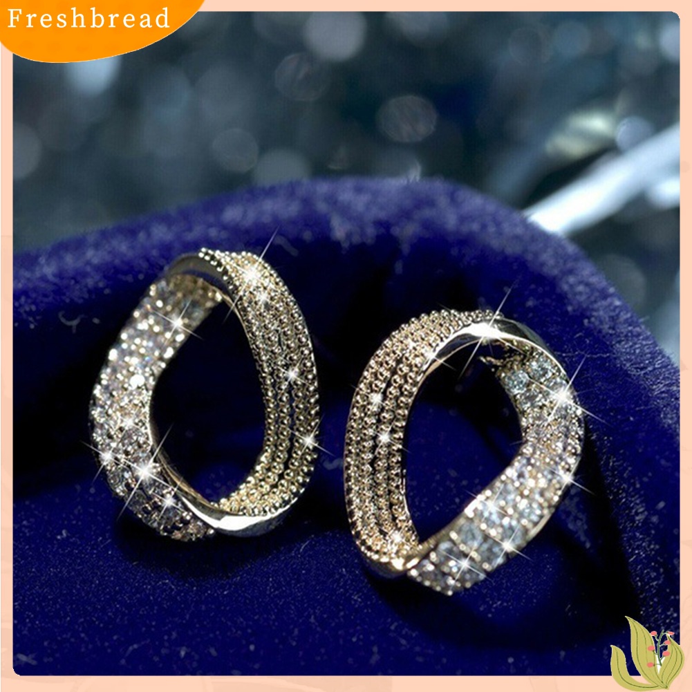 &lt; Freshbread &gt; Wanita Elegan Penuh Cubic Zirconia Geometric Ear Stud Earrings Hadiah Perhiasan Pesta