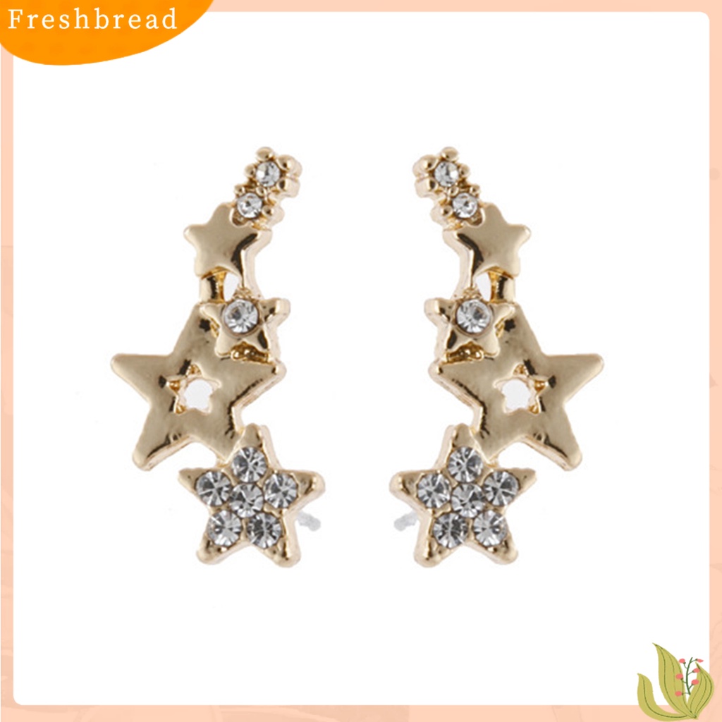&lt; Freshbread &gt; 1pasang Anting Pejantan Indah Berlian Imitasi Harian Dress Up Ringan Bintang Telinga Studs Wanita Klip Telinga Perhiasan Fashion
