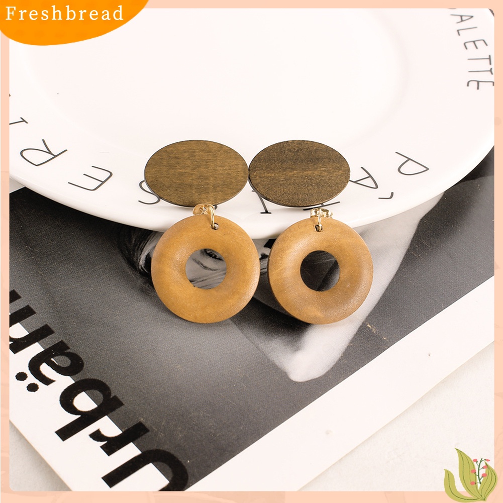 &lt; Freshbread &gt; Anting Pejantan Lingkaran Bulat Vintage Kayu Alami Perhiasan Pesta Malam Wanita