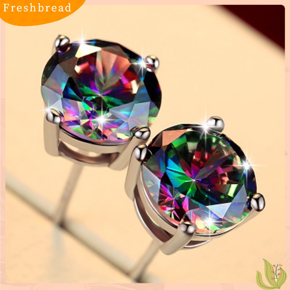 &lt; Freshbread &gt; Klasik Pria Wanita Bulat Kotak Warna-Warni Hias Berlian Imitasi Stud Earrings Jewelry