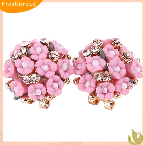 &lt; Freshbread &gt; Wanita Gadis Pengantin Pernikahan Perhiasan Bunga Mempesona Berlian Imitasi Klip Stud Earrings