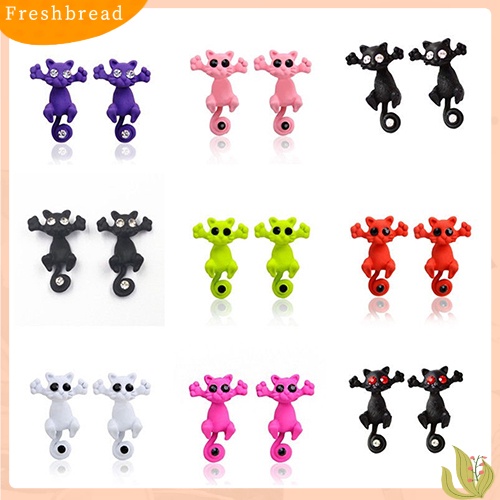 &lt; Freshbread &gt; Wanita Lucu Kartun Kucing Tindik Telinga Studs Earbobs Punk Earrings Jewelry