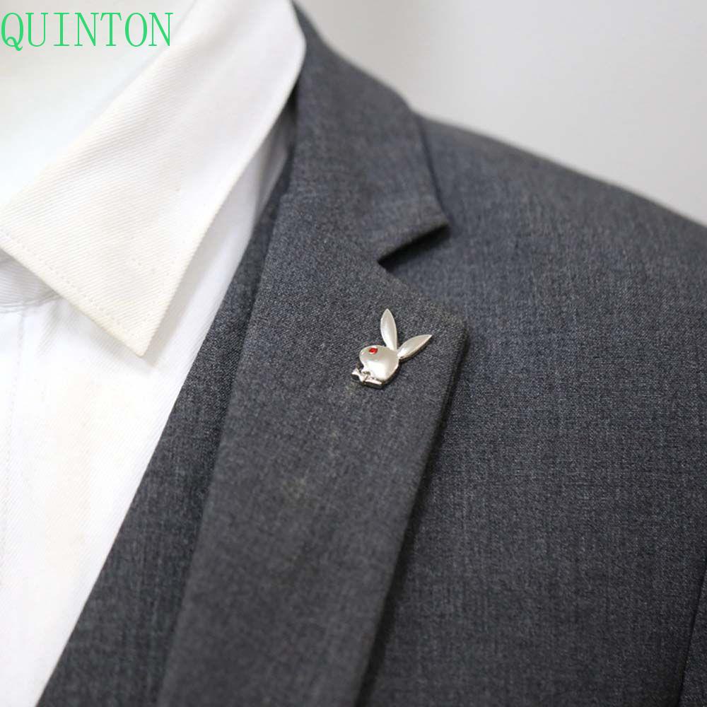 Quintonton Kelinci Bros Mewah Romantis Warna Emas Berlian Imitasi Lencana Bunny Head Kristal Pria Daster Pin