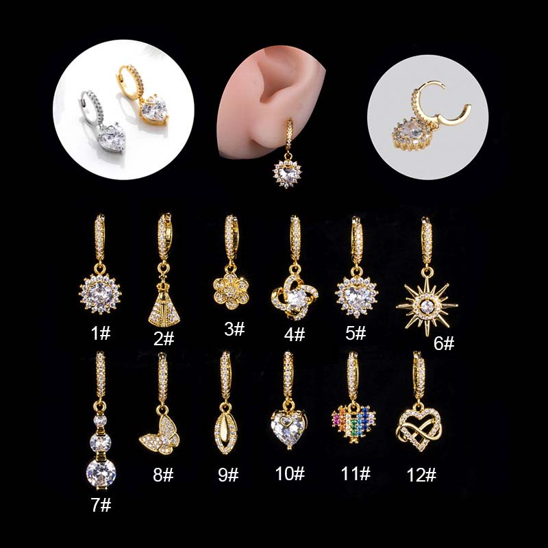 1biji Kupu-Kupu Bunga Warna-Warni Cinta Dewa Matahari Liontin Zirconia Hoop Earring Lobe Pinna Helix Piercing