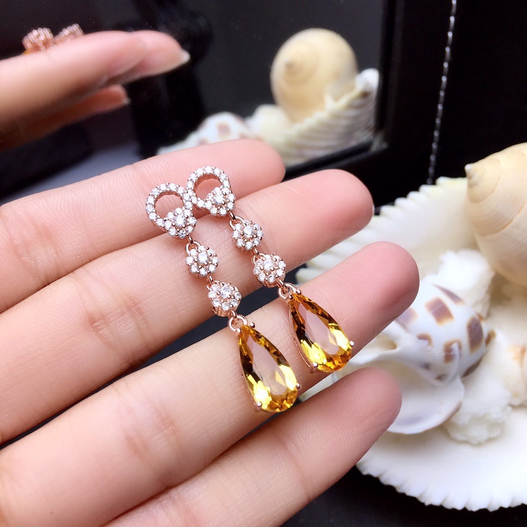 Goldkingdom Aksesoris Perhiasan Fashion Ready Stock Anting Wanita Micro Hias Berlian Berlian Kuning Earrings