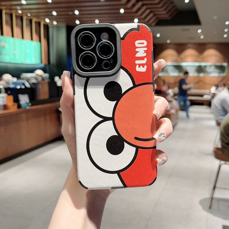 Men's Fashion Cool Leather Soft Case iP iPhone 7 8 Plus SE 2020 X XR XS Max 11 12 13 14 Pro Max 14 Plus Phone Case Camera Protect Cookie Monster Elmo Cartoon