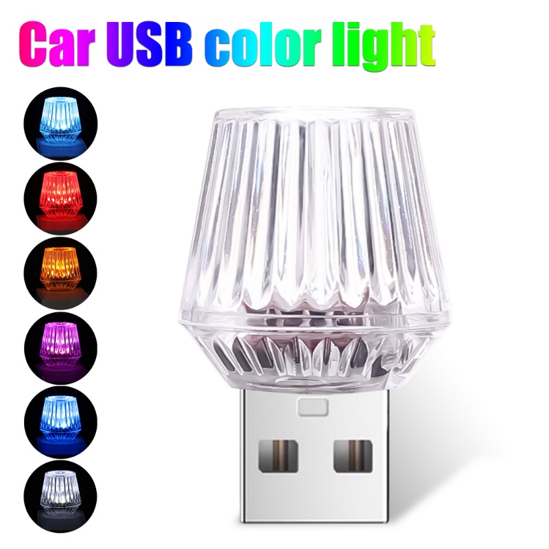 Lampu Malam Suasana LED USB Mini Mobil/Lampu Hias Berlian Flash Warna-Warni Portabel DIY Aksesoris Interior Mobil