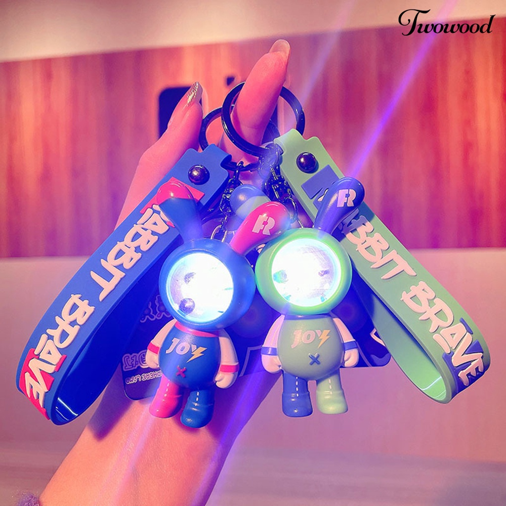 Twowood Gantungan Kunci Desain Kartun Hewan Banyak Digunakan Sunset Lampu Pengerjaan Halus Tas Dekorasi Mudah Dibawa PVC Dream Rabbit Key Holder Car Decor