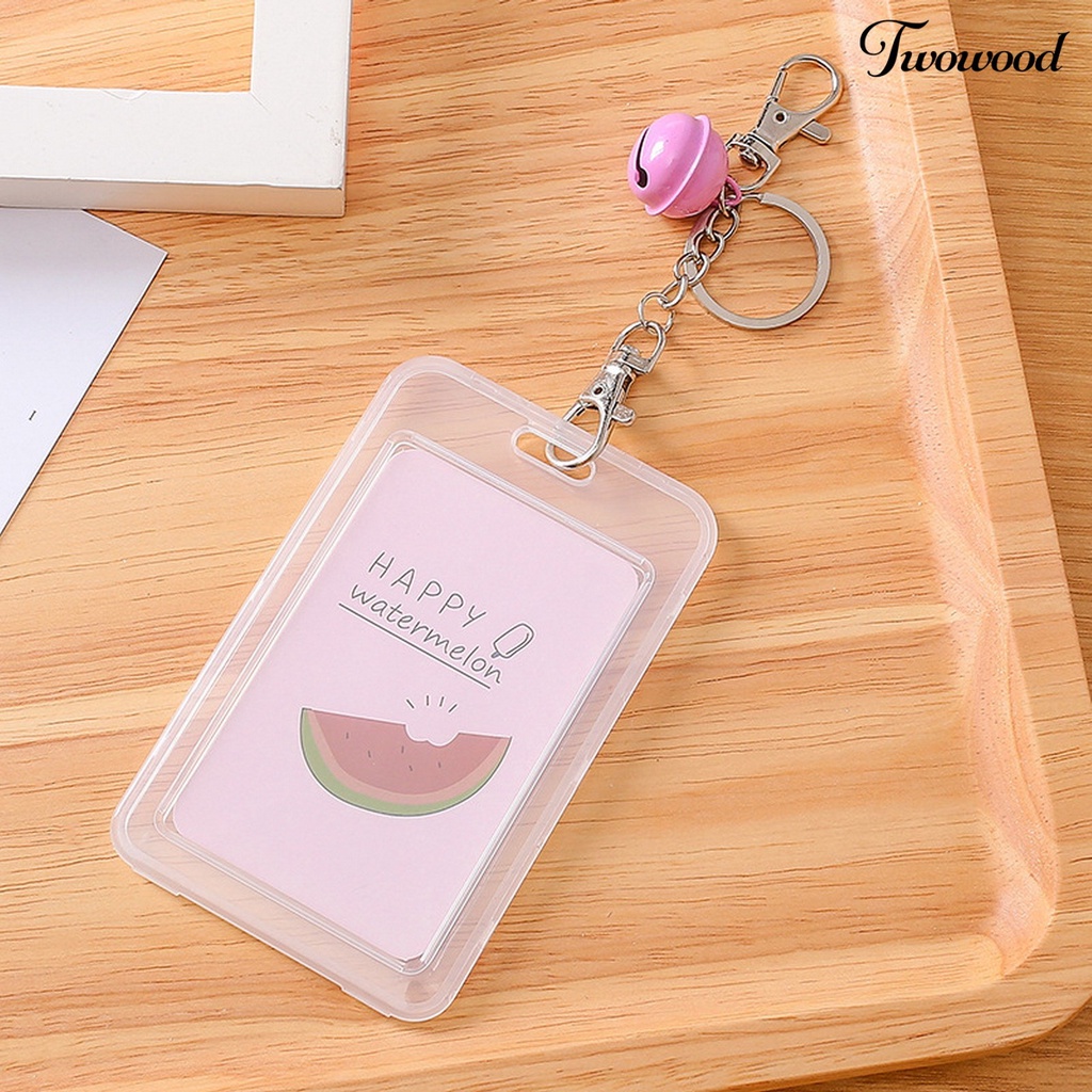 Twowood Card Holder Casual Tiny Bell Anti-ic Transparan Kartun Unisex ID Card Gantungan Kunci Case Tas Untuk Pelajar