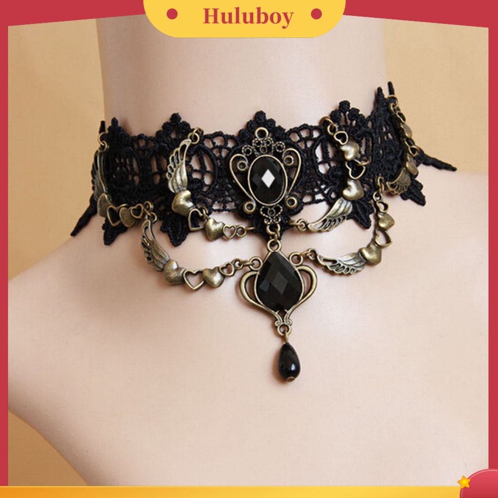 Kalung Gelang Cincin Bahan Lace Warna Hitam Gaya Gothic Punk Untuk Wanita