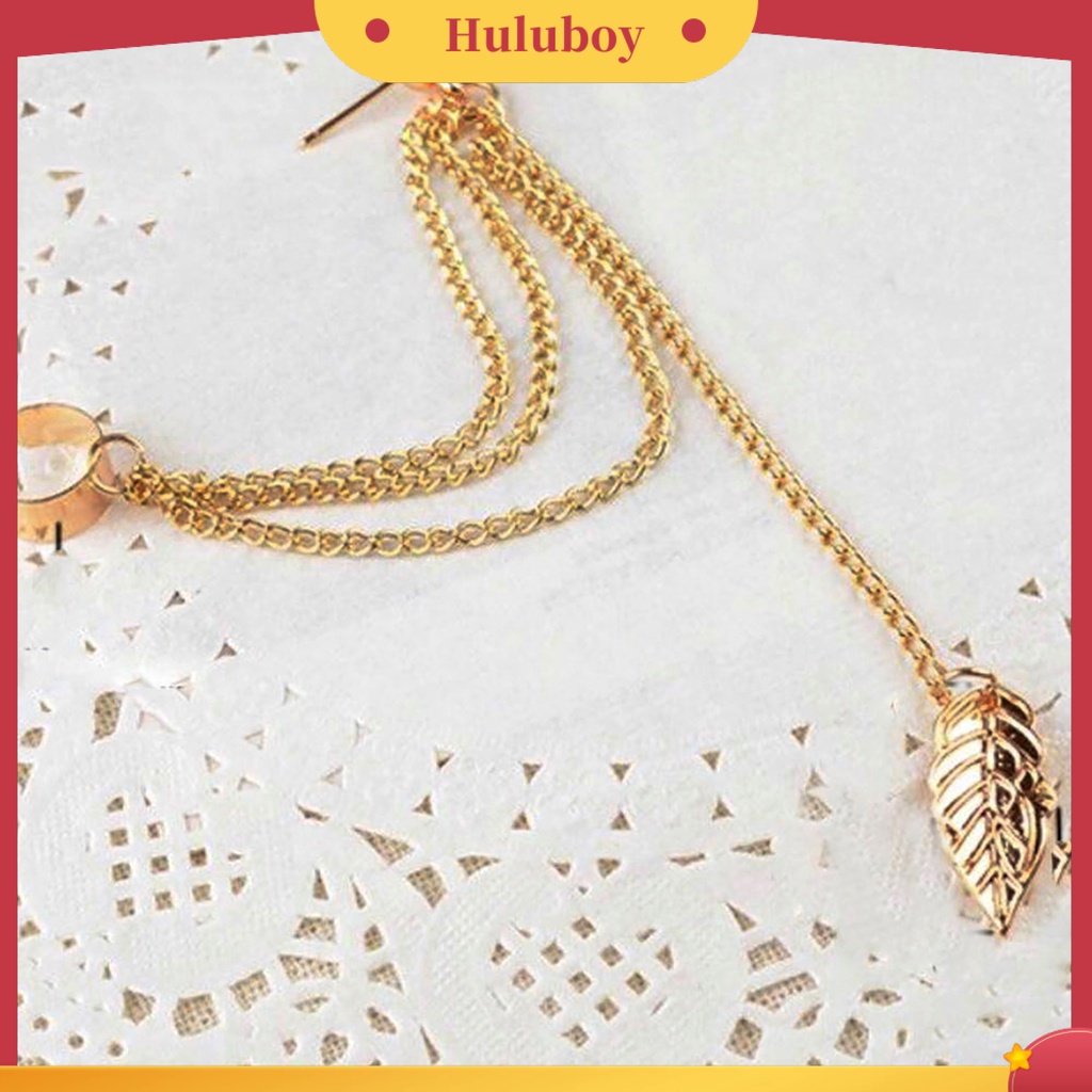 {Ready Stock} 1Pc Anting Tusuk Gaya Gothic Punk Hias Alloy Wanita Rantai Daun Menjuntai Earrings Untuk Liburan