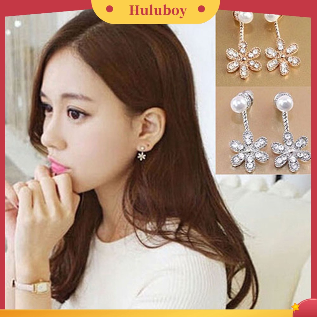 {Ready Stock} Anting Wanita Berkilau Anti Karat Alloy Berlian Imitasi Bunga Faux Pearl Ear Studs Untuk Belanja