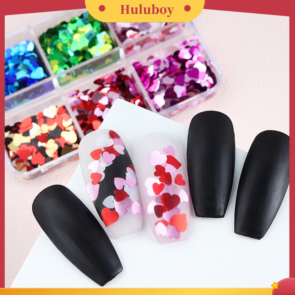 {In Stock} 1kotak Nail Art Sequin Shining Light-Reflective Sparkling DIY Efek Visual Yang Mempesona 6kisi Hari Valentine Berbentuk Hati Kuku Glitter Aksesoris Kuku