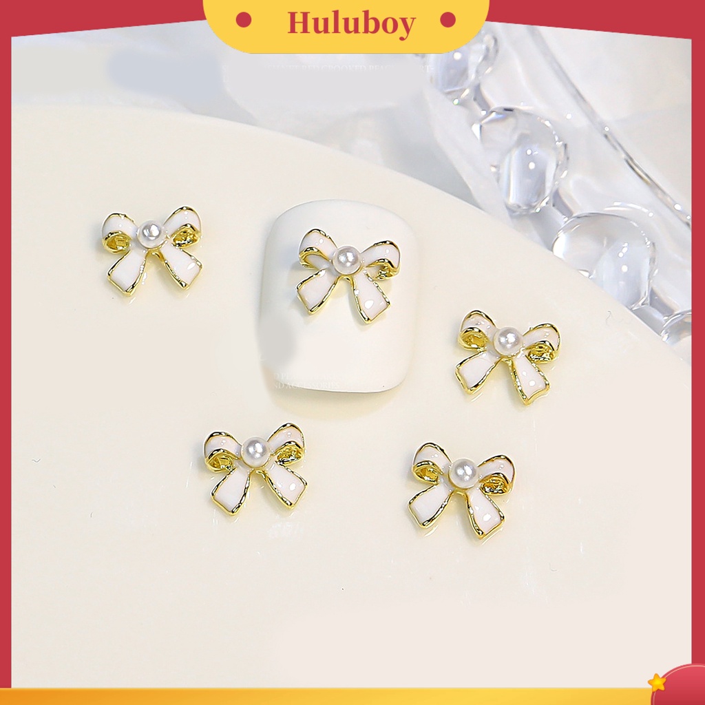 {In Stock} 3Pcs Busur Dekorasi Kuku Bersinar Tiga Dimensi Gaya Perancis DIY Mini Angin Harum Kecil Faux Pearl Bow Hitam Putih Nail Art Bows Untuk Salon Kuku