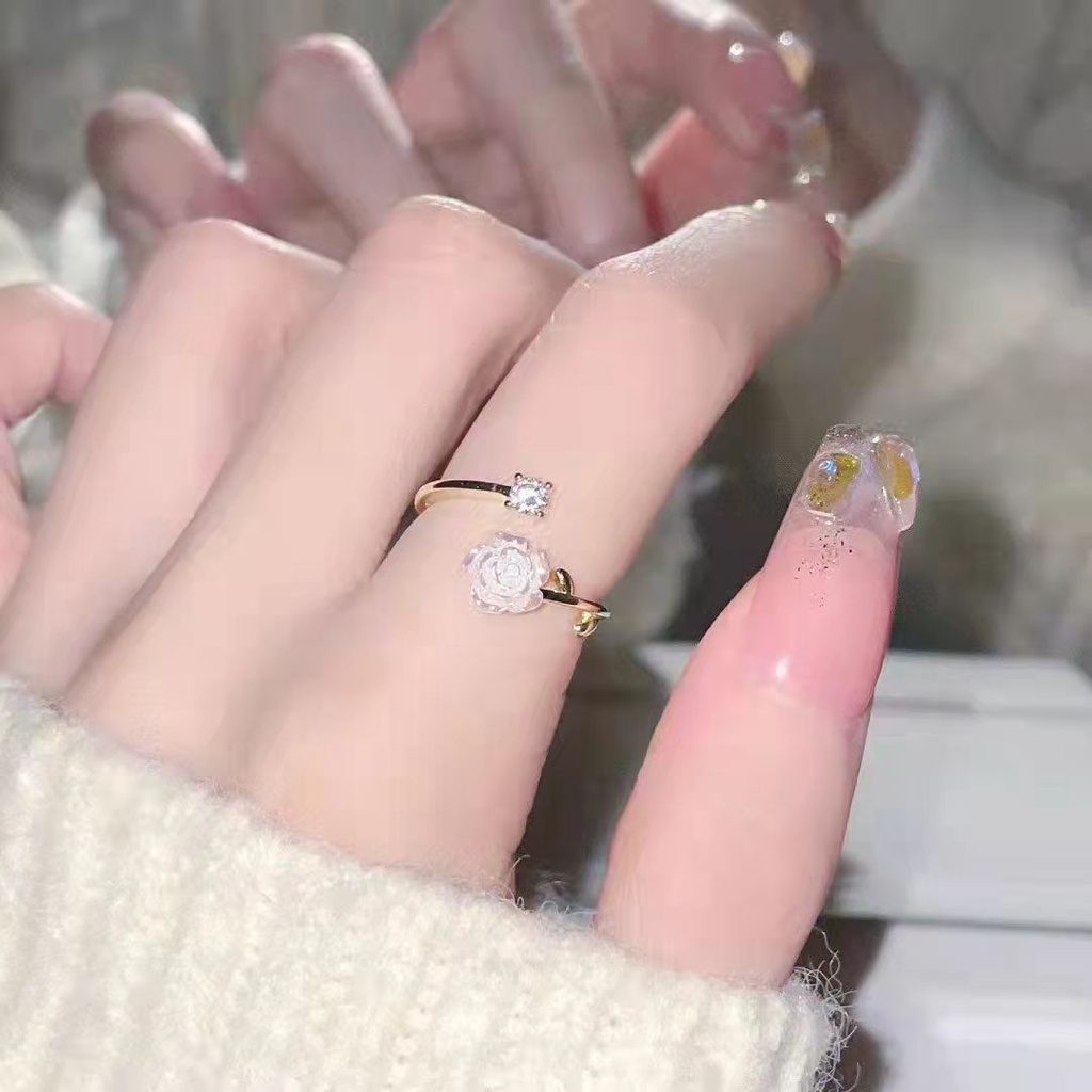 Cincin Jari Adjustable Bunga Elegan Untuk Wanita Aksesoris Perhiasan Cincin Zirkon Fashion