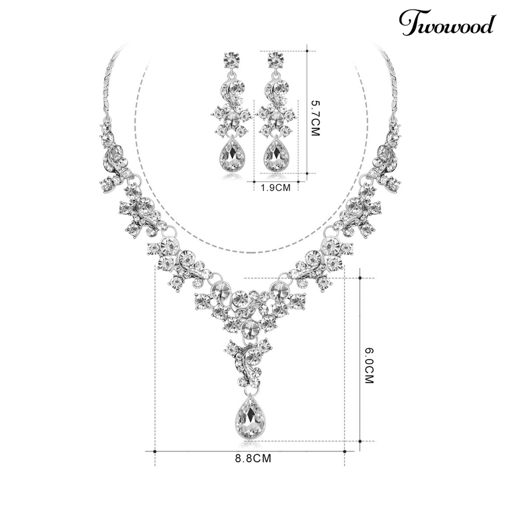 Twowood Wanita Prom Pernikahan Bridal Faux Kristal Berlian Imitasi Kalung Anting Set Perhiasan