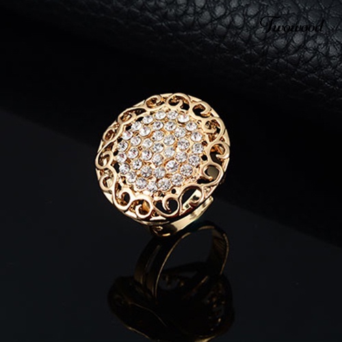Twowood Wanita Perjamuan Pesta Pernikahan Berongga Berlian Imitasi Kalung Gelang Cincin Anting Set
