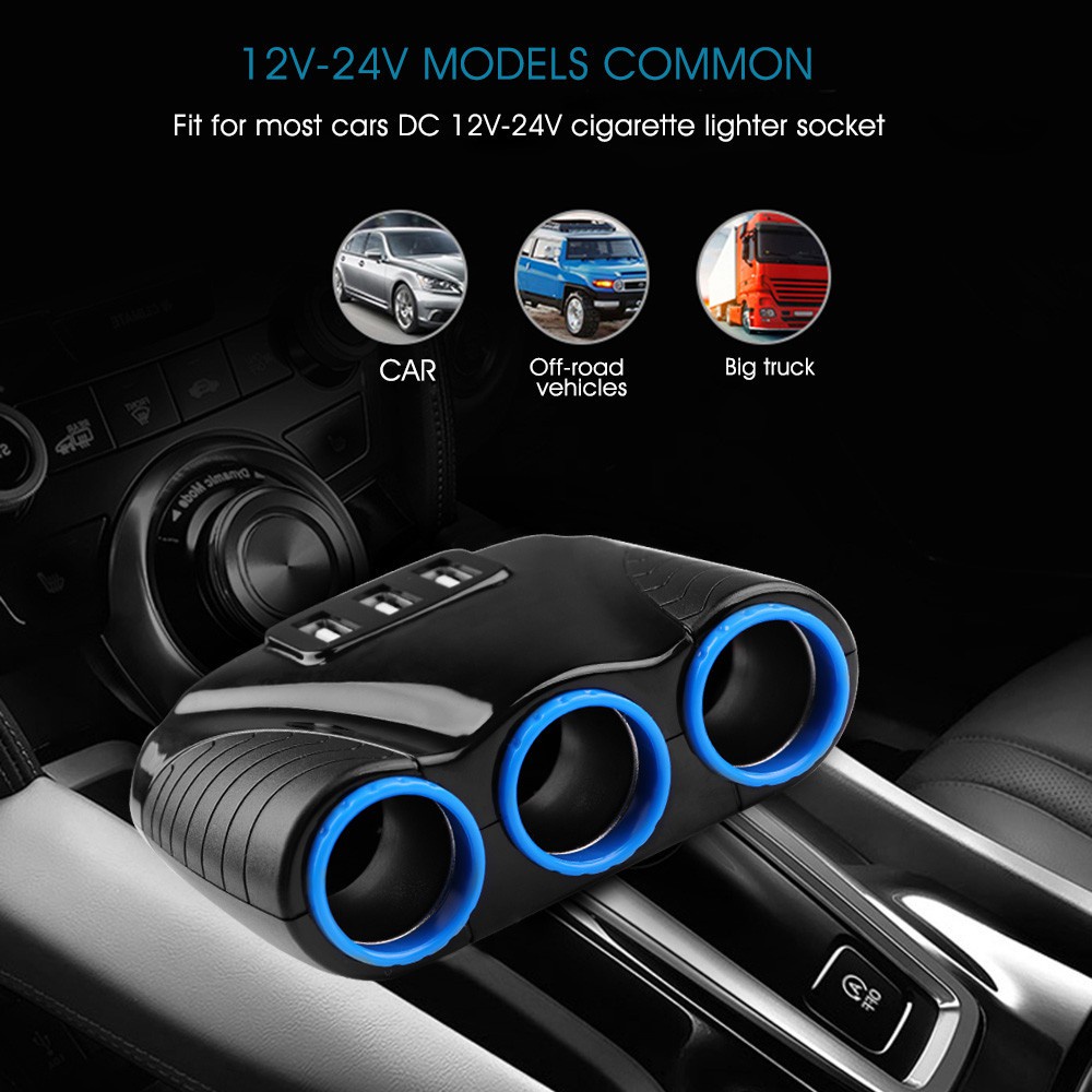 3 in 1 Charger Mobil dengan 3 Portal berdaya 12V-24V Kecepatan Tinggi untuk Semua Jenis Mobil Aksesoris