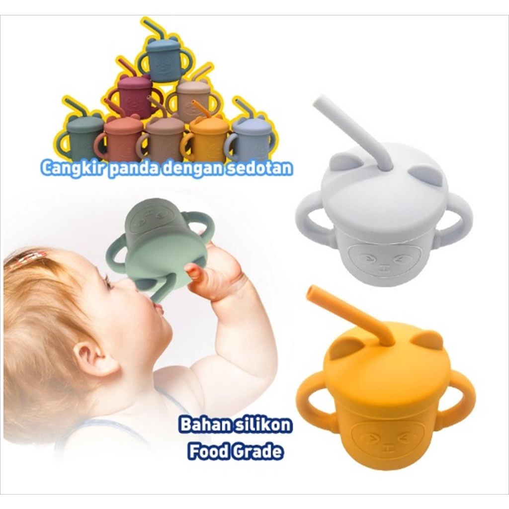 JM0040 Gelas Anak Silicone Panda Mug Minum Bayi Anak Silicone BPA Free Baby Glass Mug Zippy Cup Training Cup Tempat Minum