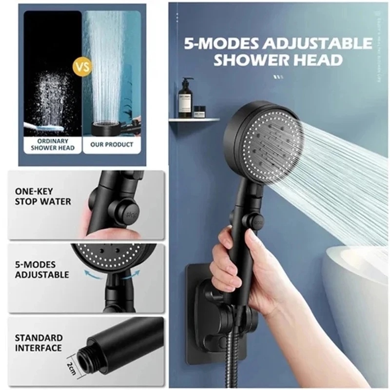 5mode Kepala Shower Hujan Tekanan Tinggi Dapat Disesuaikan/Showerhead Hemat Air Satu Tombol Dapat Dilepas/Aksesori Kamar Mandi