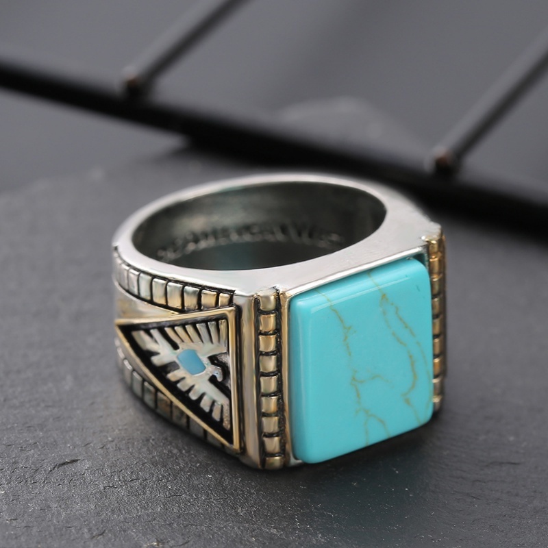 Goldkingdom Fashion Perhiasan Aksesoris Ready Stock Binatang India Utara Kehormatan Barat Thunderbird Bulu Turquoise Dua Warna Cincin