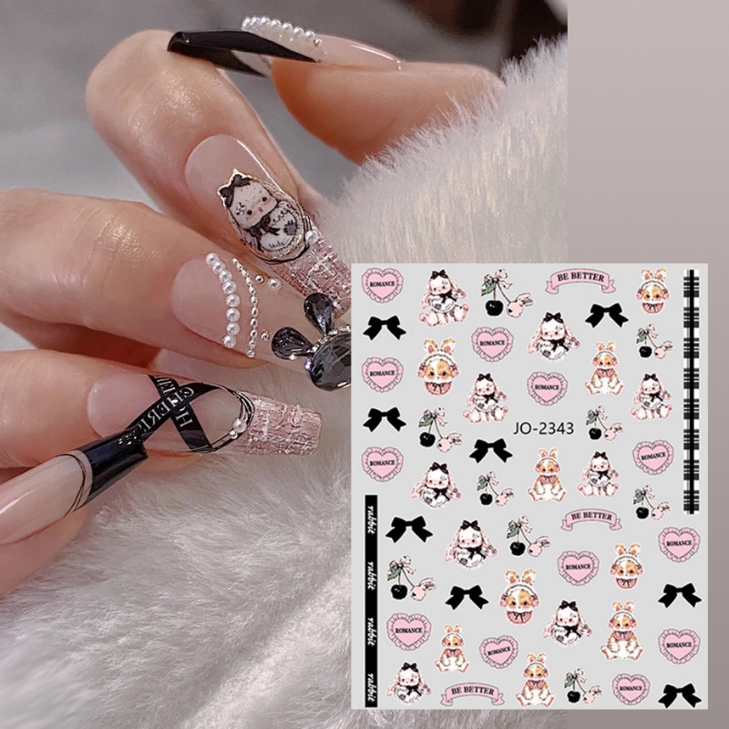 Stiker Kuku Motif Kelinci Lolita Lucu/Kartun Ikatan Simpul Bunny Nail Art Stiker/Wanita Manicure Hias Decals