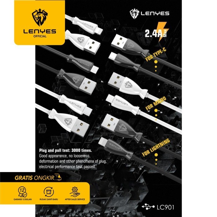 Kabel Data Fast Charging LENYES LC901 2.4A Universal - MICRO USB, Putih casan
