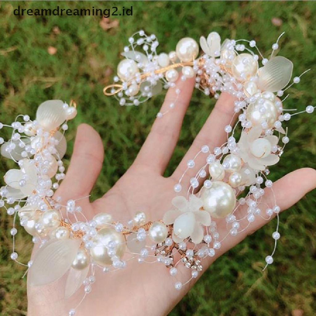 (hot) Bando Pengantin Perempuan Elegan Imitated Pearl Hiasan Kepala Bunga Garland//