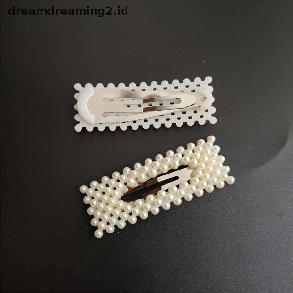 (hot) Fashion Pearl Hair Clip Snap Button Jepit Rambut Geometris Aksesoris Rambut Manis//