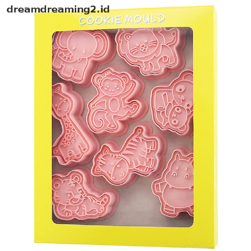 (hot) 8 Pcs/set Hewan Hutan Gajah Singa 3D Kartun Cookie Cetakan Biskuit Cutter Perangko Lebah Kupu-Kupu DIY Fondant Plunger Kue Alat Dapur Baking Pastry Bakeware Perlengkapan//