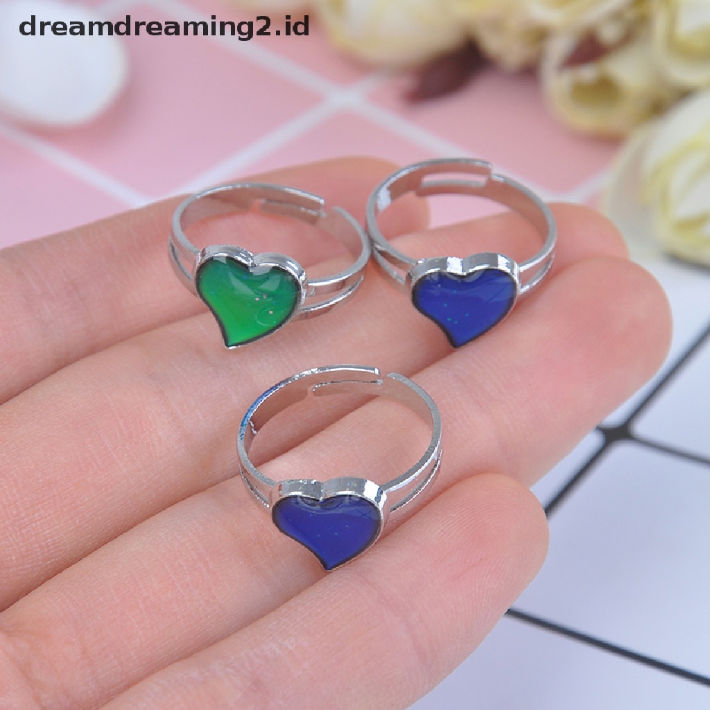 (hot) Mood ring band Berubah Warna by temperature ajustable heart  //