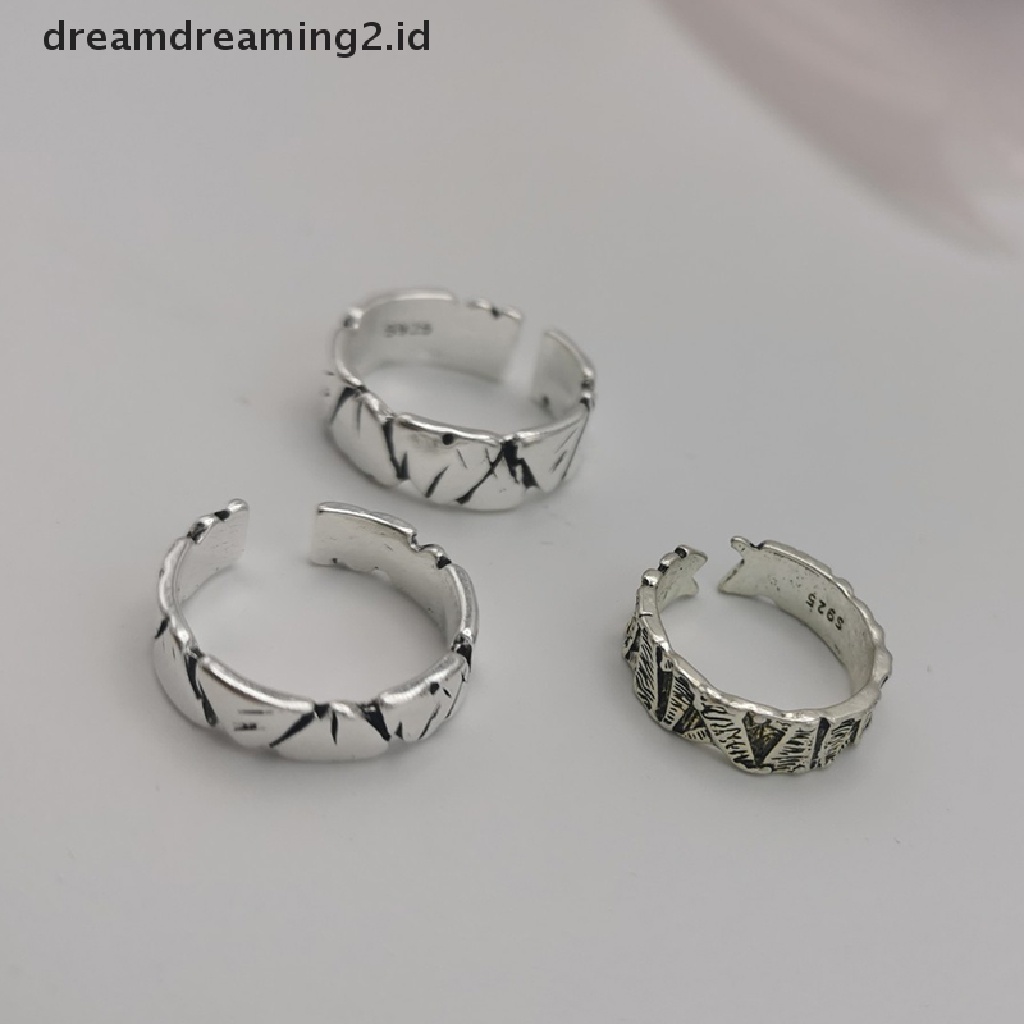 (hot) Cincin Retro Adjustable Opening Mori Tekstur Batuan Berbentuk Hati Untuk Wanita Dan Pria//