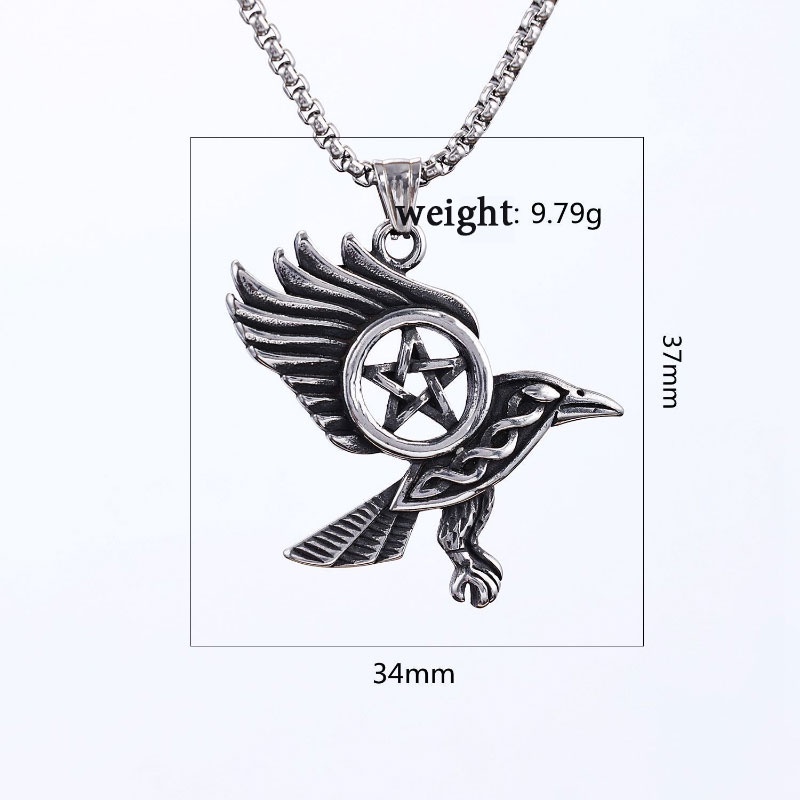 [X C Kalung] Baru Silvery Retro Animal Eagle Menyebar Sayapnya Lima Titik Bintang Liontin Punk Hip Hop Stainless Steel Kalung Hadiah Pesta Ulang Tahun Untuk Pria Dan Wanita