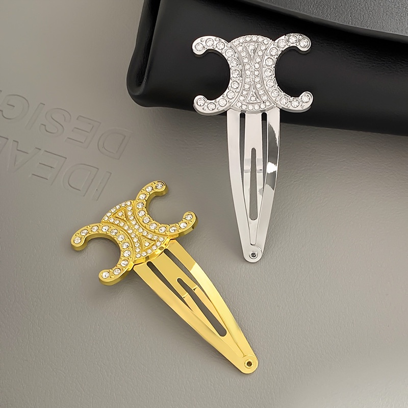 Vintage Mewah Emas Dan Perak Berlian Jepit Rambut Korea Manis Double C-Huruf Jepit Rambut Arc De Triomphe Alloy Hair Clip Untuk Wanita