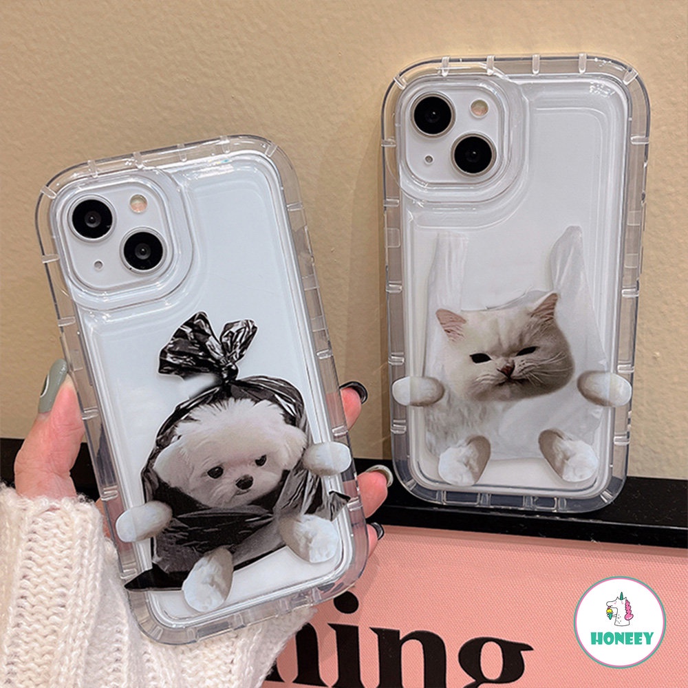 IPHONE Ins Lucu Indah Kucing Anjing Casing Ponsel Transparan Untuk Iphone11 13 12 14 Pro Max Cute Air Bag Lembut Silikon Cover Bumper